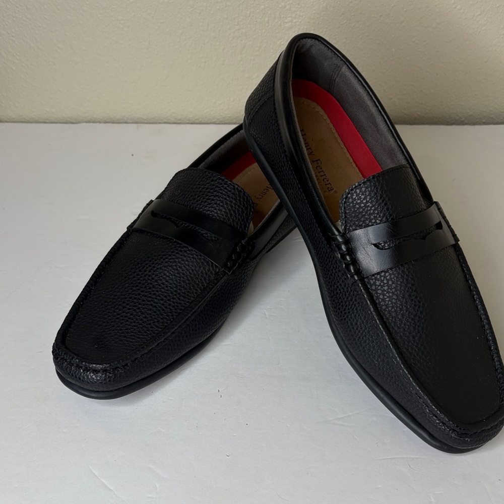Henry Ferrera Black Textured Men’s Faux  Leather Italian Penny Loafers 10